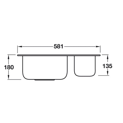 Smeg Alba Undermount One and Half Bowl Kitchen Sink For 600mm Cabinet in Stainless Steel Brushed 56797130 Dimension
