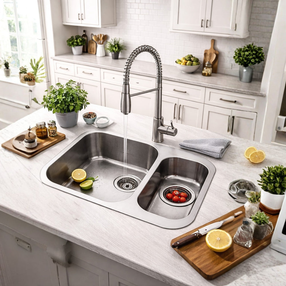 Smeg Alba Undermount One and Half Bowl Kitchen Sink For 600mm Cabinet in Stainless Steel Brushed Life Style