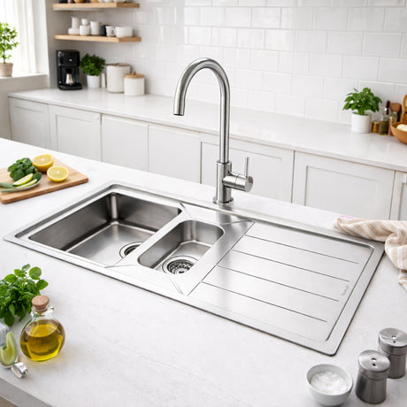 Smeg Mira Inset Mount One And Half Bowl Kitchen Sink For 800 mm Cabinet In Stainless Steel Brushed Life Style