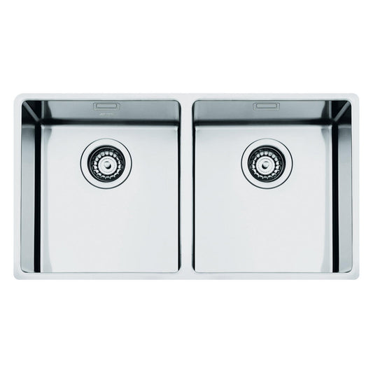 Smeg Mira Undermount Double Bowl Kitchen Sink For 800 mm Cabinet In Stainless Steel Brushed 56797060