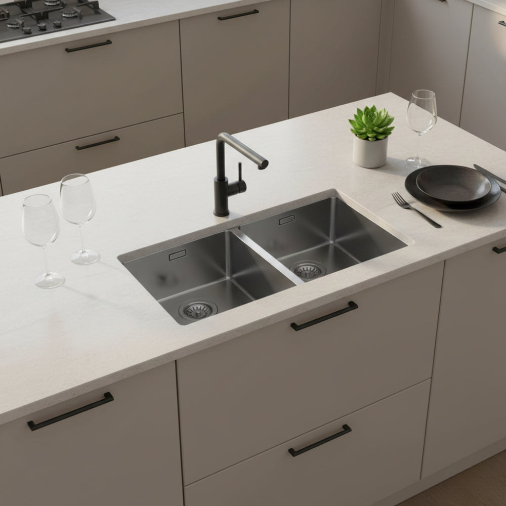 Smeg Mira Undermount Double Bowl Kitchen Sink for 800 mm Cabinet in Stainless Steel Brushed Life Style