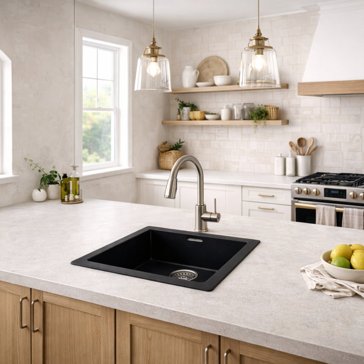 Smeg Quadra Undermount Inset Mount Single Bowl Composite Kitchen Sink For 600mm Cabinet in Stainless Steel Black Life Style