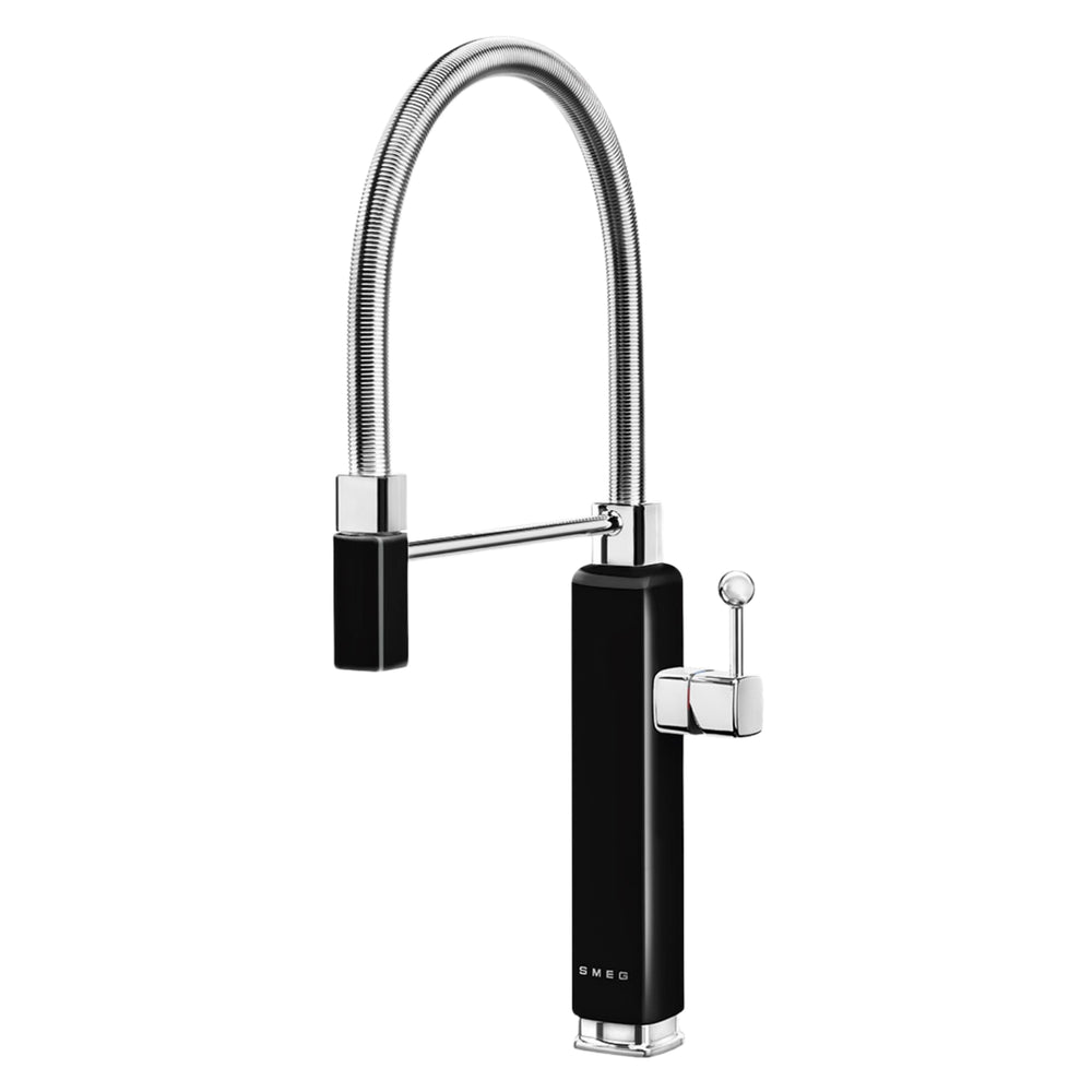 Smeg Semi-Professional Kitchen Mixer Tap with Pull Out Spray & Iconic Retro Design in Black