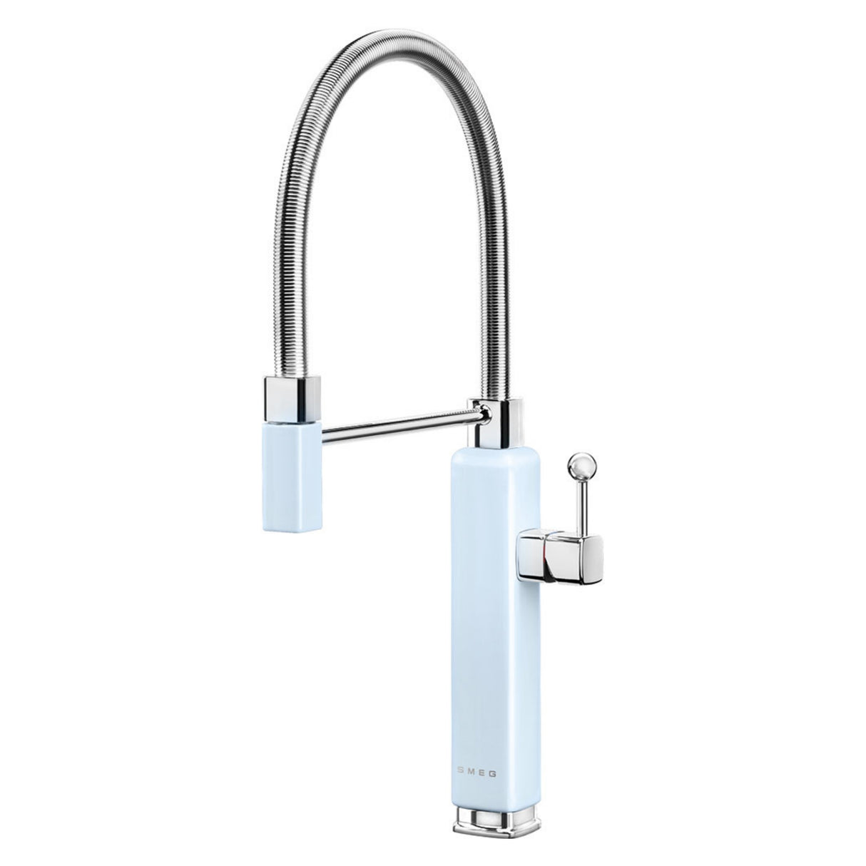 Smeg Semi-Professional Kitchen Mixer Tap with Pull Out Spray & Iconic Retro Design in Pale Blue