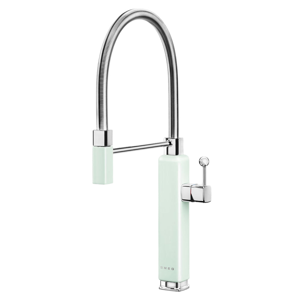 Smeg Semi-Professional Kitchen Mixer Tap with Pull Out Spray & Iconic Retro Design in Pale Green