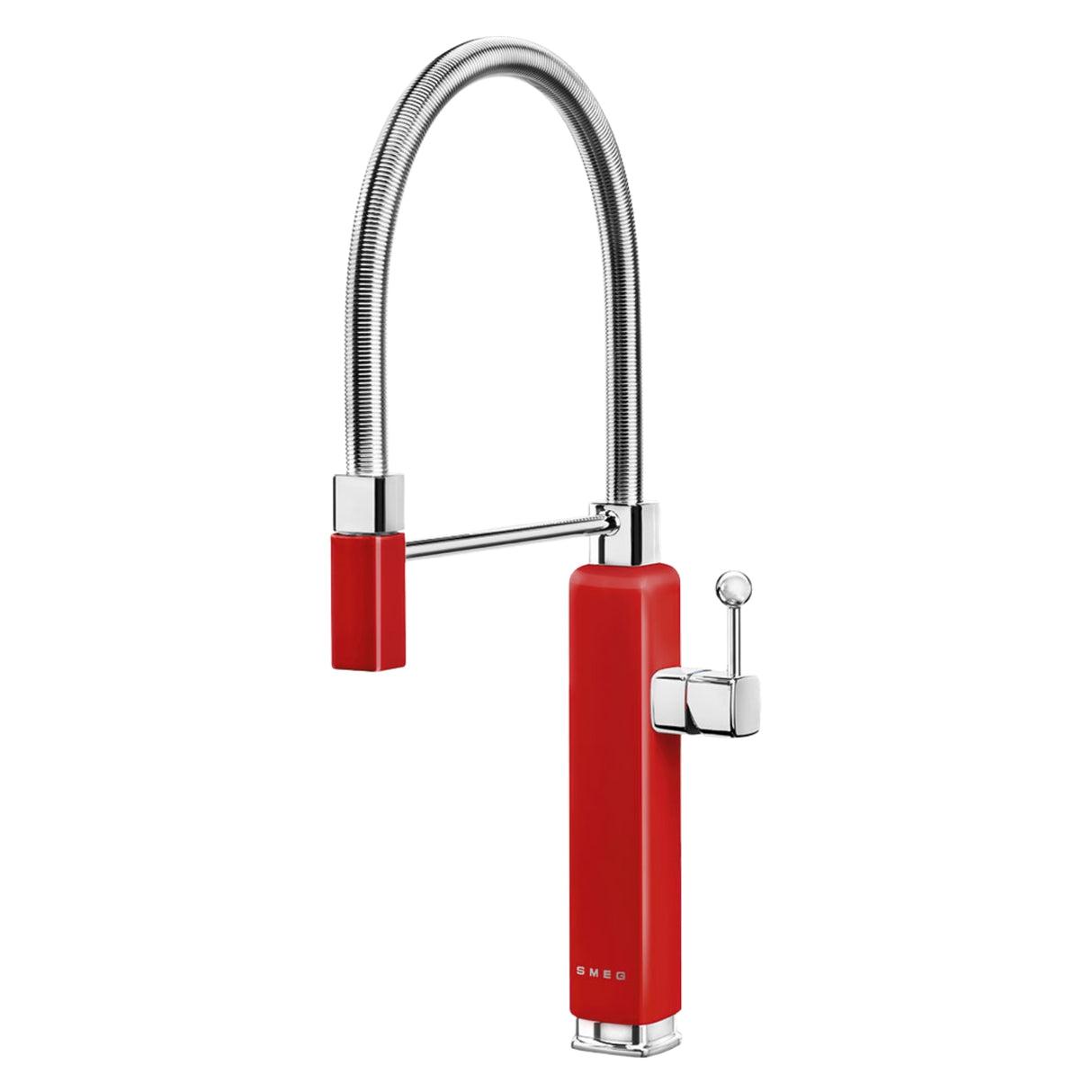 Smeg Semi-Professional Kitchen Mixer Tap with Pull Out Spray & Iconic Retro Design in Red