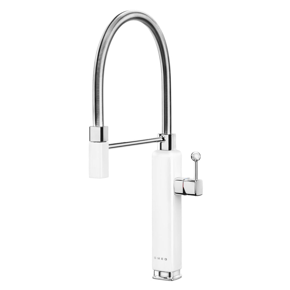 Smeg Semi-Professional Kitchen Mixer Tap with Pull Out Spray & Iconic Retro Design in White