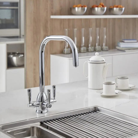Triflow Whitehall U Spout Filtered Kitchen Tap with Triple Lever Control in Chrome Life Style