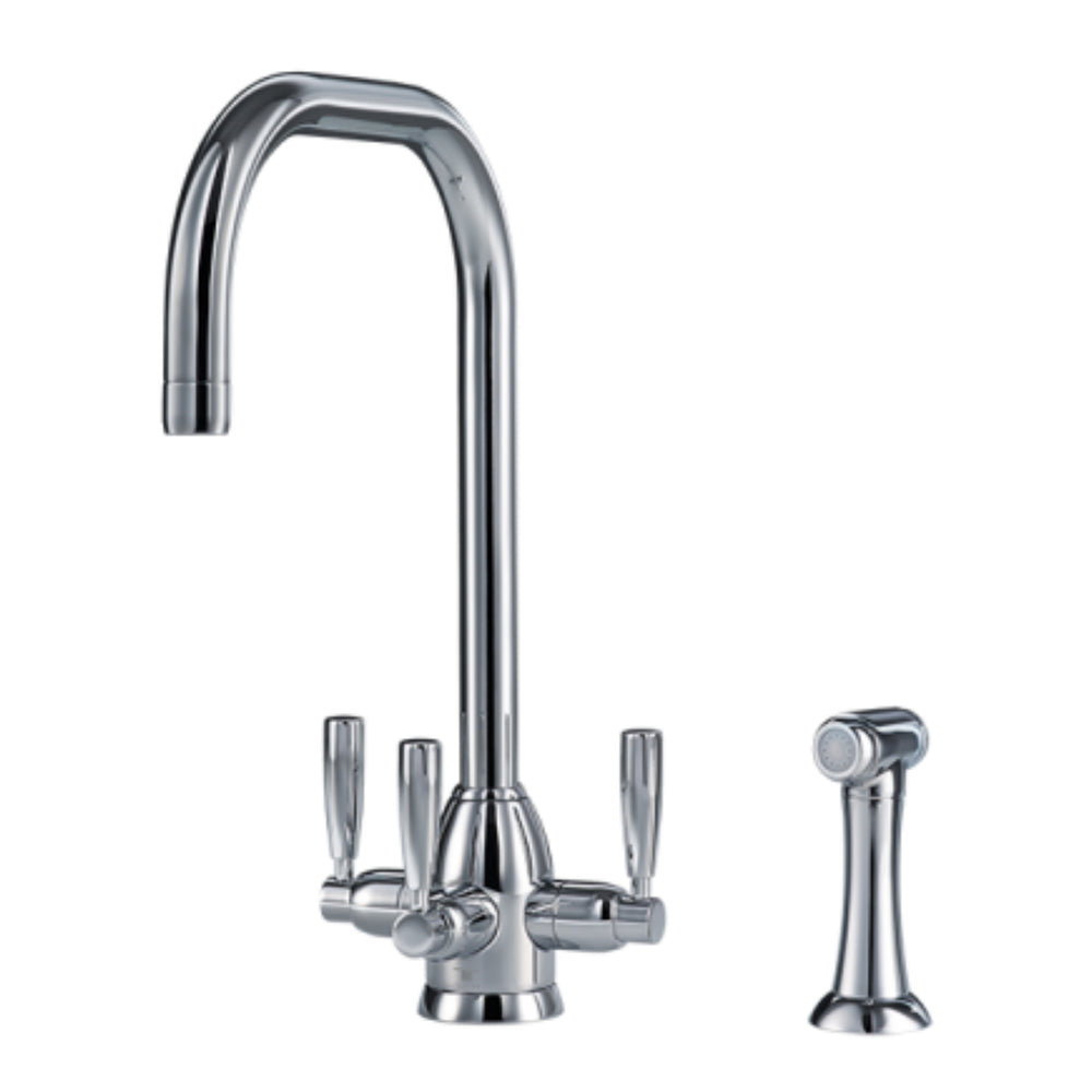 Triflow Whitehall U Spout Filtered Kitchen Tap with Triple Lever Control with Pull Out Rinse in Chrome