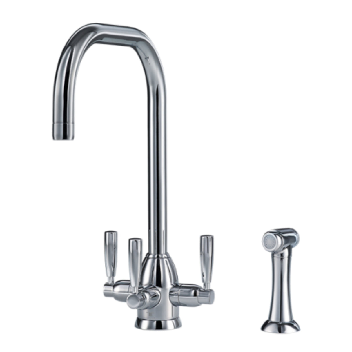 Triflow Whitehall U Spout Filtered Kitchen Tap with Triple Lever Control with Pull Out Rinse in Chrome