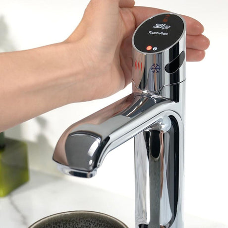 ZIP HydroTap G5 Touch Free Wave Boiling chilled water kitchen tap lifestyle image demonstrating the touch free control system