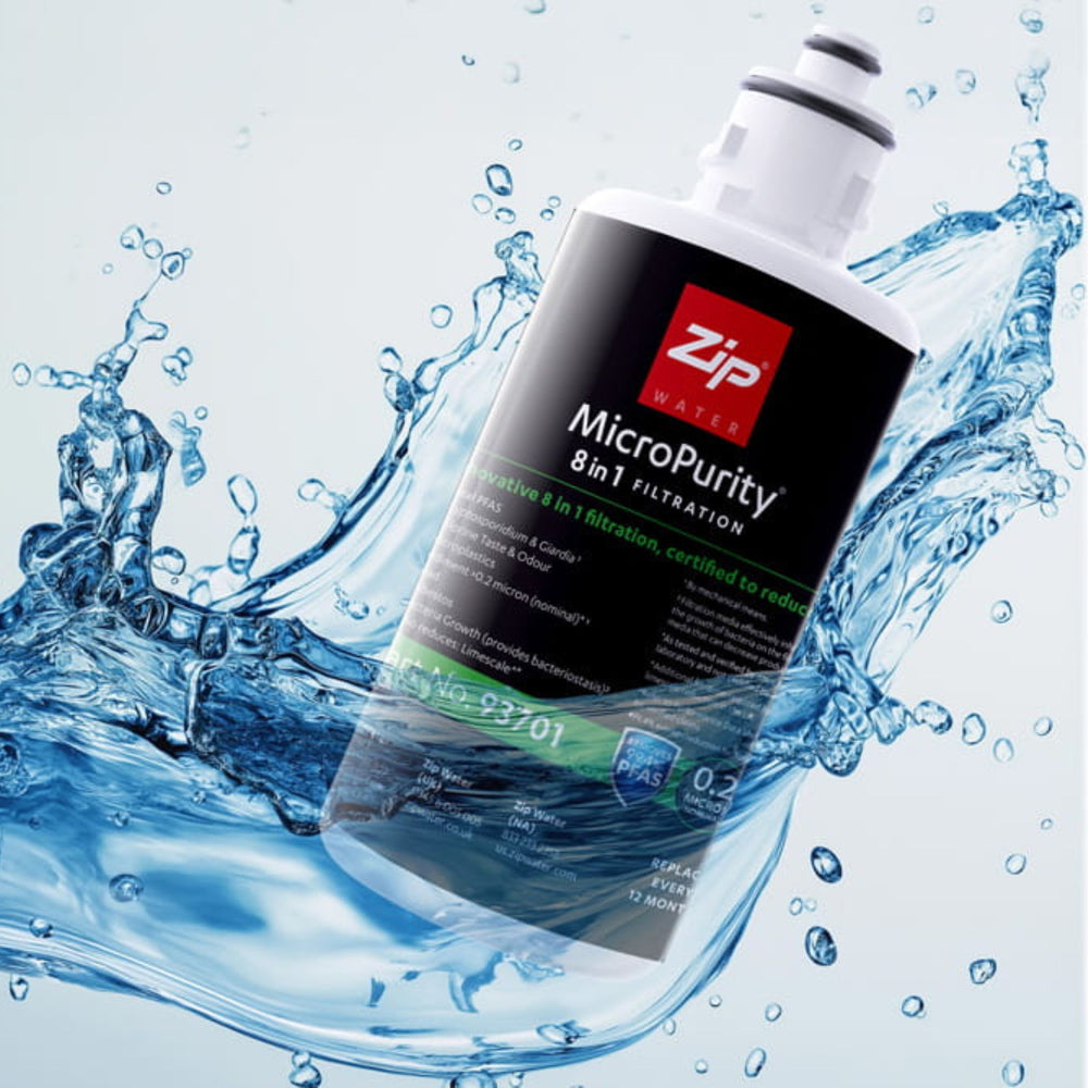 Zip Water HydroTap 0.2 Micron Filter against a water effect background