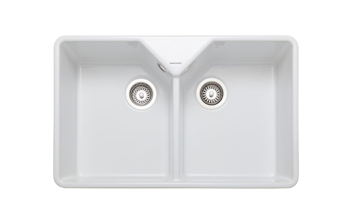 Rangemaster Farmhouse 2.0 Bowl Kitchen Sink in Fire Clay Ceramic with Large Capacity Bowls & Traditional Aesthetic