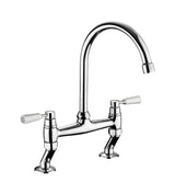 Rangemaster Traditional Belfast Bridge Kitchen Tap with White Tipped Lever Handles