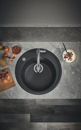 Grohe K200 50-C 1.0 Bowl Inset Kitchen Sink in Quartz Composite Black Finish & Stylish Circular Design