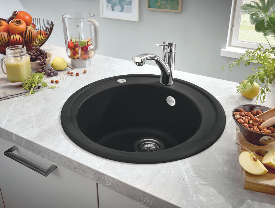Grohe K200 50-C 1.0 Bowl Inset Kitchen Sink in Quartz Composite Black Finish & Stylish Circular Design