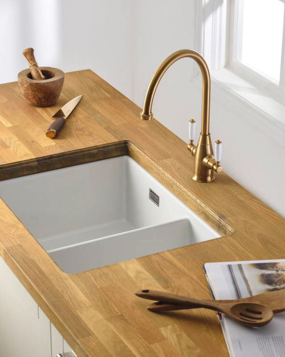 Abode Sandon Undermount Inset Mount One And Half Bowl Kitchen Sink in Ceramic