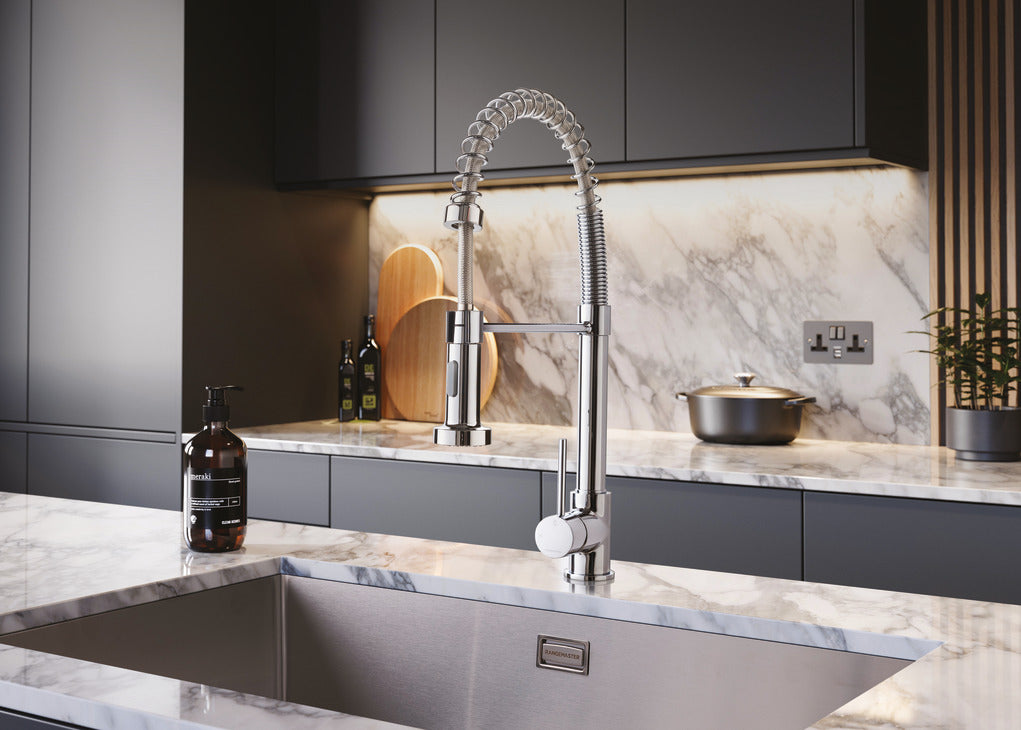 Rangemaster Pro Spray Single Lever Kitchen Mixer Tap with Pull Out Spray — Chrome