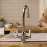 Bidbury & Co. Amesbury Kitchen Mixer Tap with White Tipped Lever Handles & Regal Aesthetic