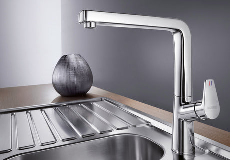 BLANCO Avona Single Lever Kitchen Mixer Tap on a Stainless Steel Sink Drainer