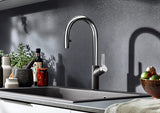 BLANCO Carena-S Vario Single Lever Kitchen Mixer Tap with Pull Out Spray in a Dark Modern Kitchen
