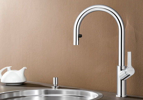 BLANCO Carena-S Vario Single Lever Kitchen Mixer Tap with Pull Out Spray Pull-Out Spray over a Round Sink