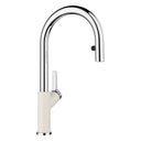 BLANCO Carena-S Vario Single Lever Kitchen Mixer Tap with Pull Out Spray in Soft White/Chrome