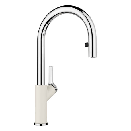 BLANCO Carena-S Vario Single Lever Kitchen Mixer Tap with Pull Out Spray in Soft White/Chrome