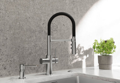 BLANCO Catris-S Flexo Filter Single Lever Kitchen Mixer Tap with Handspray in PVD Steel with Filter Outlet in a Kitchen