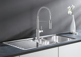 BLANCO Catris-S Single Lever Kitchen Mixer Tap with Pull Out Spray over a Stainless Steel Inset Sink