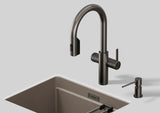 BLANCO Choice Icona-C Filter Mixer Tap with Pull-Out Spray in Satin Dark Steel over an Undermount Sink
