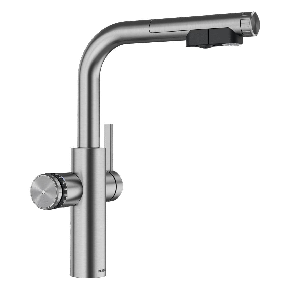 BLANCO Choice Icona-L Single Lever Filter Kitchen Mixer Tap with Pull-Out Spray in Brushed Stainless Steel