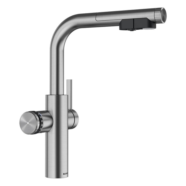 BLANCO Choice Icona-L Single Lever Filter Kitchen Mixer Tap with Pull-Out Spray in Brushed Stainless Steel