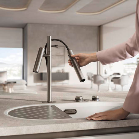 BLANCO Choice Luneoo-S Filter Kitchen Mixer Tap with Pull Out Spray Handspray in Use in a Contemporary Kitchen