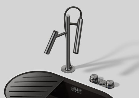 BLANCO Choice Luneoo-S Filter Kitchen Mixer Tap with Pull Out Spray in Satin Dark Steel with Control Panel and Oovalon Sink