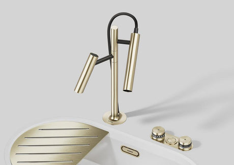 BLANCO Choice Luneoo-S Filter Kitchen Mixer Tap with Pull Out Spray in Satin Gold with Control Panel and Oovalon Sink