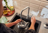 BLANCO Jandora S Single Lever Kitchen Mixer Tap with Pull Out Spray Pull-Out Spray Rinsing a Pan