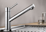 BLANCO Kano Single Lever Kitchen Mixer Tap in Chrome on a Stainless Steel Sink Drainer
