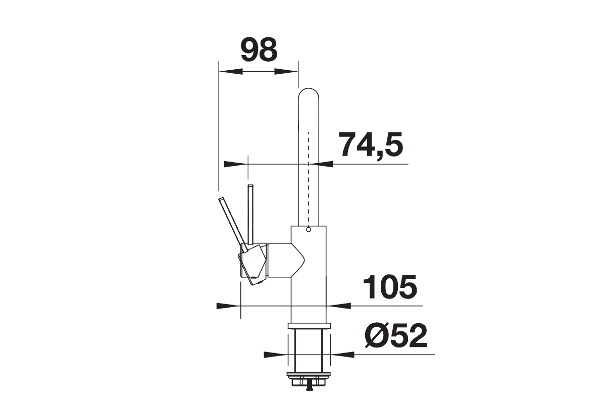 BLANCO Lanora-S Single Lever Kitchen Mixer Tap with Pull Out Spray Side View with Lever