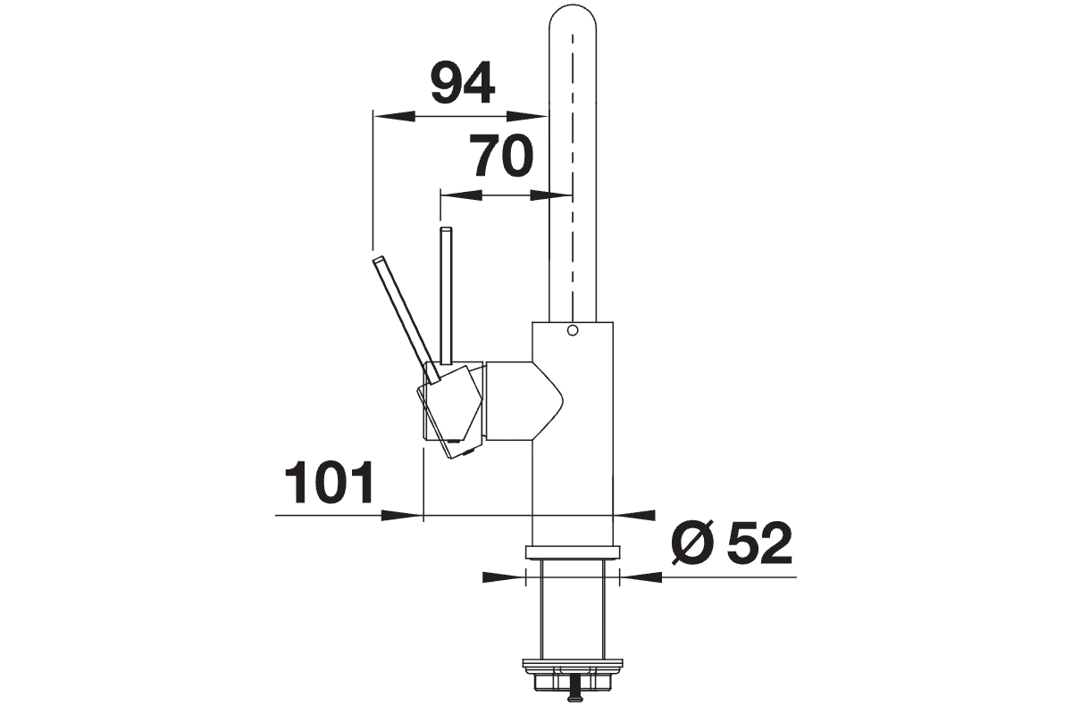 BLANCO Lanora Single Lever Kitchen Mixer Tap Side View with Lever