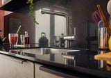 BLANCO Linus-S Single Lever Kitchen Mixer Tap with Pull-Out Spray in a Dark Kitchen Setting