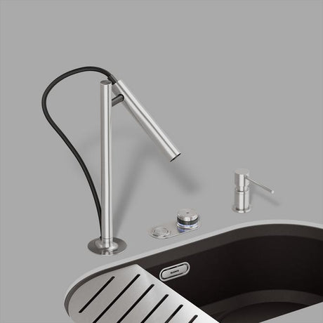BLANCO Luneoo-S Single Lever Kitchen Mixer Tap with Handspray in Brushed Stainless Steel with Oovalon Sink