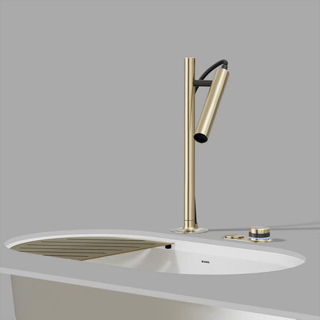 BLANCO Luneoo-S Single Lever Kitchen Mixer Tap with Handspray in Satin Gold with Oovalon Sink