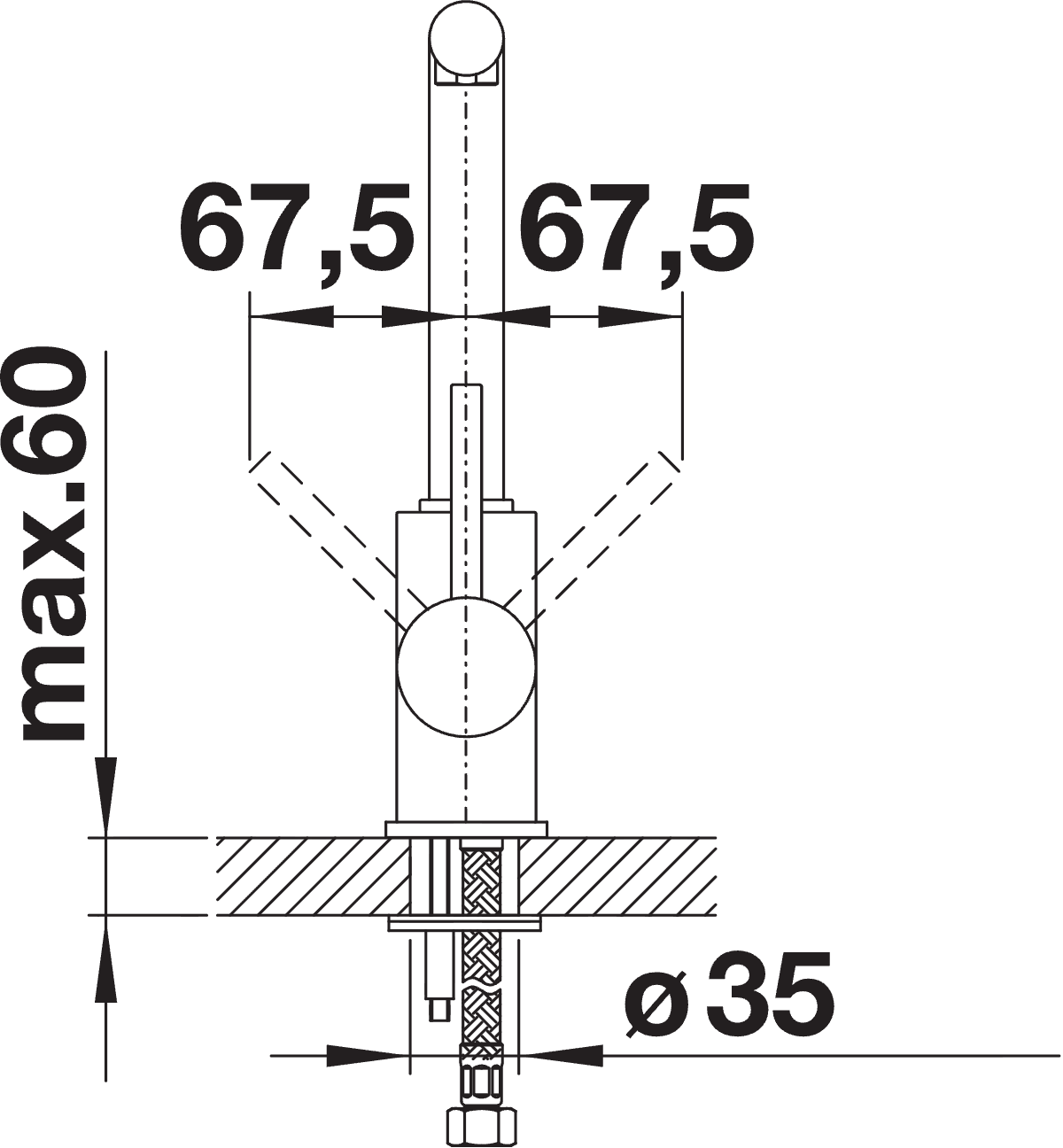 BLANCO Mila Eco-Flow Single Lever Kitchen Mixer Tap with 360° Swivel Spout Side View with Lever