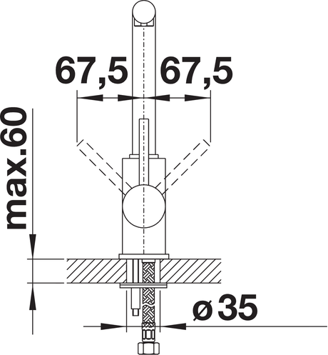 BLANCO Mila Eco-Flow Single Lever Kitchen Mixer Tap with 360° Swivel Spout Side View with Lever