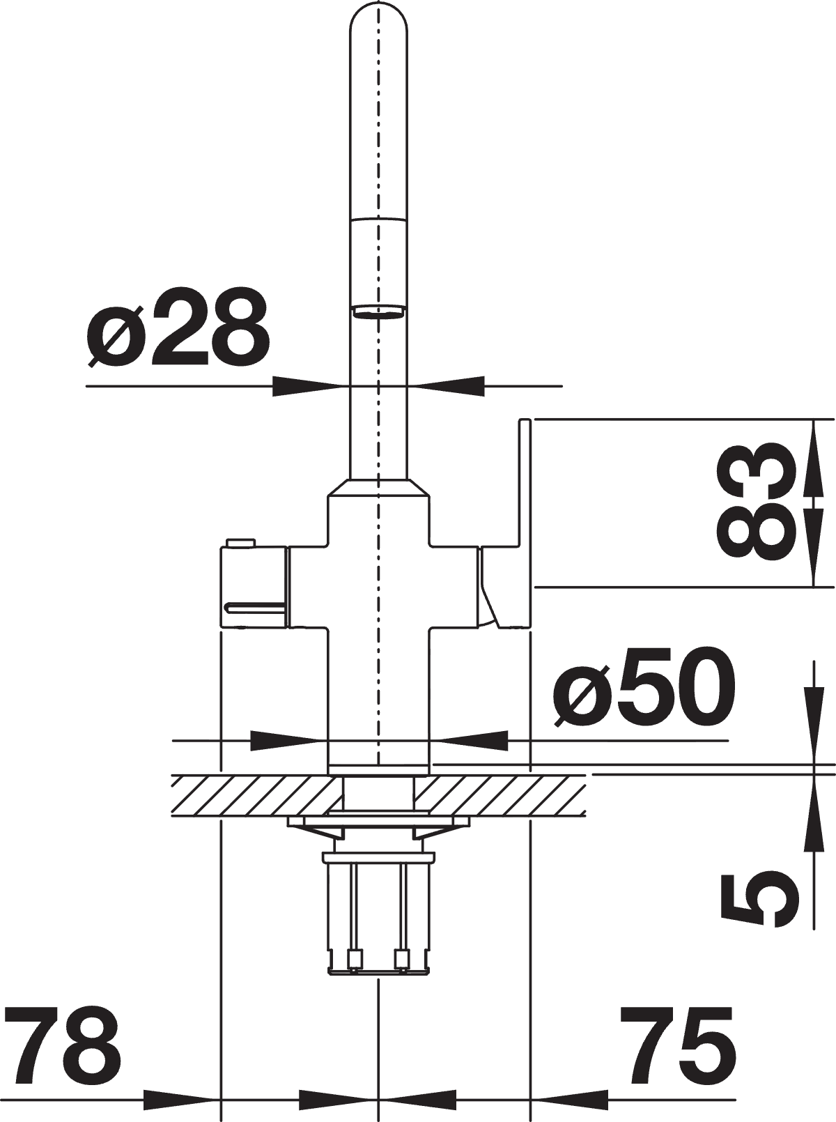 BLANCO Tampera Boiling Water 3-in-1 Kitchen Tap Technical Drawing