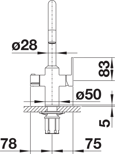 BLANCO Tampera Boiling Water 3-in-1 Kitchen Tap Technical Drawing