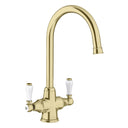 BLANCO Vicus Twin Lever Kitchen Mixer Tap with 360° Swivel Spout in Satin Gold