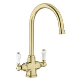 BLANCO Vicus Twin Lever Kitchen Mixer Tap with 360° Swivel Spout in Satin Gold