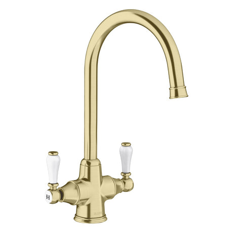 BLANCO Vicus Twin Lever Kitchen Mixer Tap with 360° Swivel Spout in Satin Gold